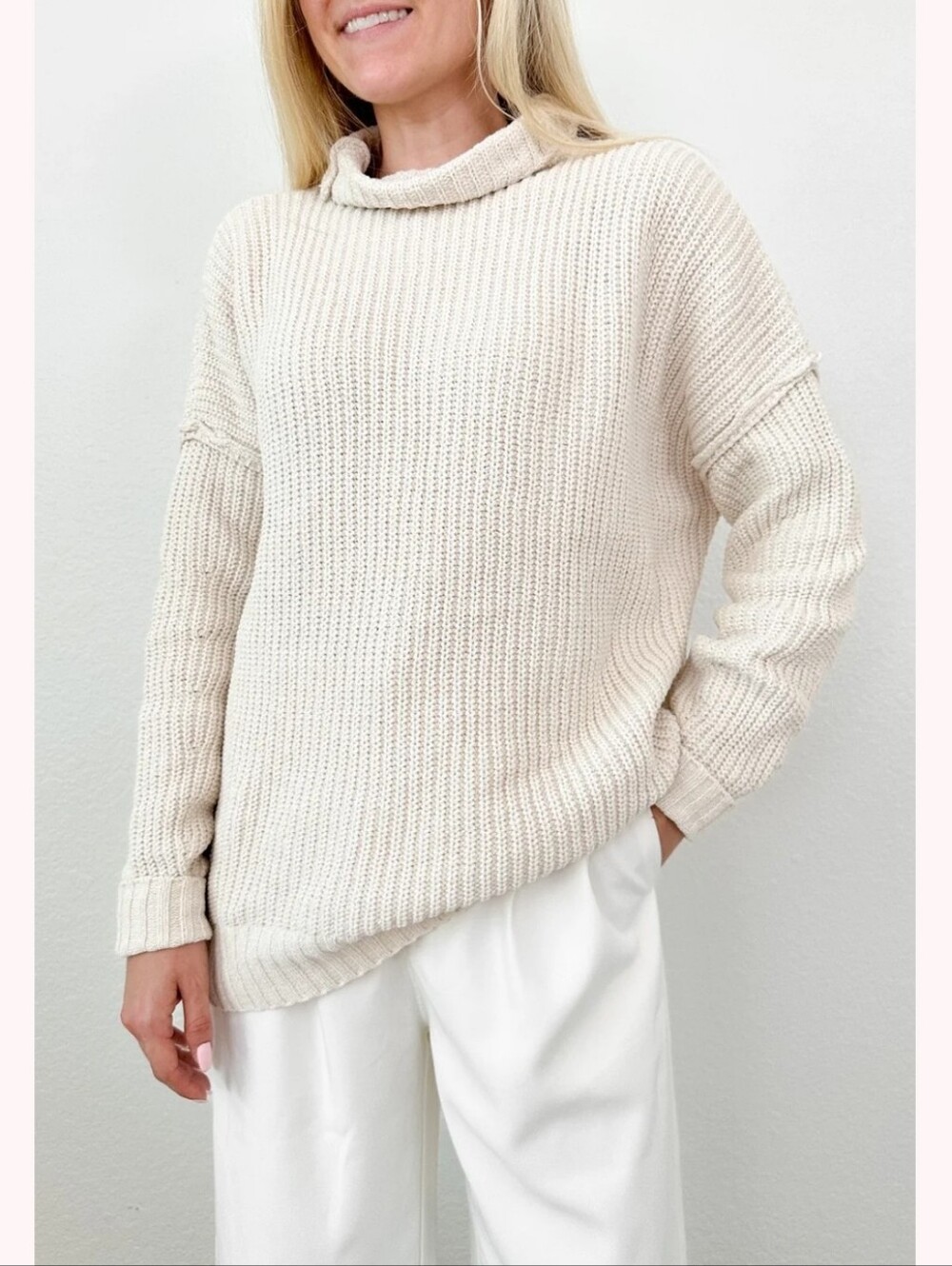 Lou &‎ Grey Sweater, Size XS, Cowl, White Chenille Cotton, Open Knit